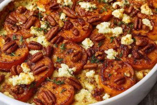 Süßkartoffel-Auflauf mit Feta u. Pekanüssen
