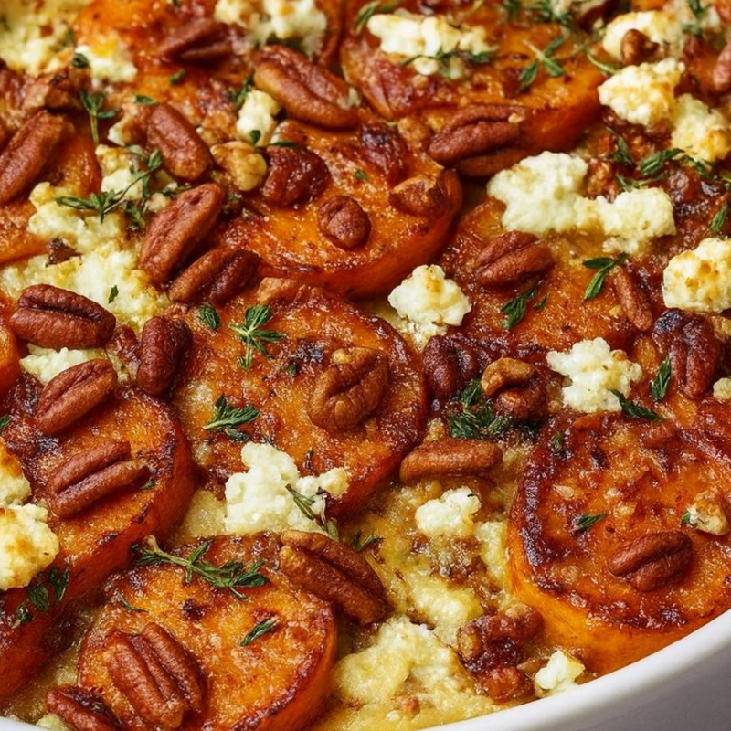 Süßkartoffel-Auflauf mit Feta u. Pekanüssen
