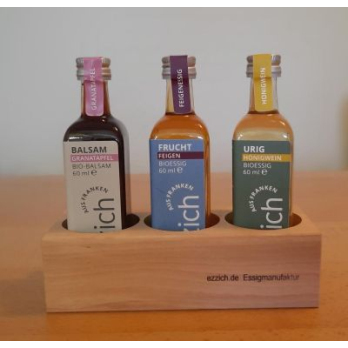 Geschenk-Set Essig 3 x 60 ml im Holzklötzla